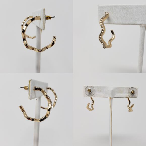 NWT Sugarfix by Baublebar 2 Pack Gold-Tone Earrings Faux Pearl Zig-Zag Hoop - Picture 7 of 9